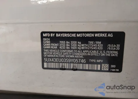 2025 BMW X5 Phev xDrive50E from USA, damaged, VIN 5UX43EU03S9Y05746